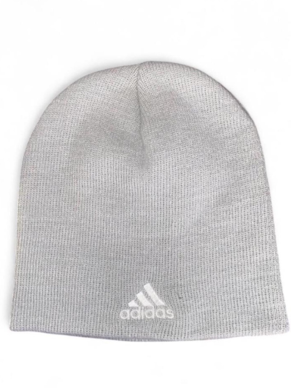 adidas Knit Skully Beanie Hat Gray w White Embroidered 3 Stripes Logo OS
